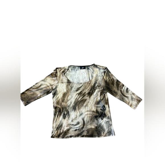Libra Brown & Black Shimmery Quarter Sleeve Top Size XL NWT - Picture 4 of 8